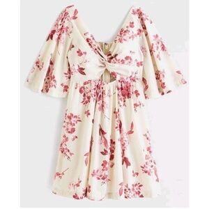 Abercrombie & Fitch Cream Floral Cutout Poplin Mini Dress - XL